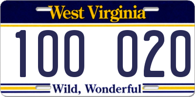 WV license plate 1OO020