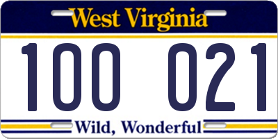 WV license plate 1OO021