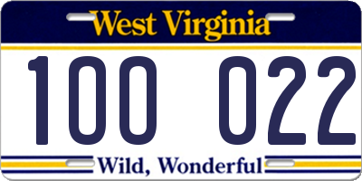 WV license plate 1OO022