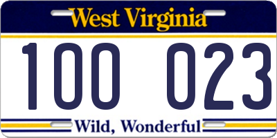 WV license plate 1OO023