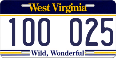 WV license plate 1OO025