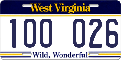 WV license plate 1OO026