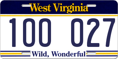 WV license plate 1OO027