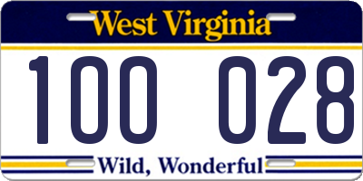 WV license plate 1OO028