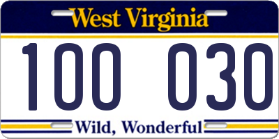 WV license plate 1OO030