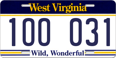 WV license plate 1OO031