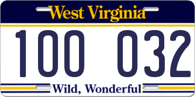 WV license plate 1OO032