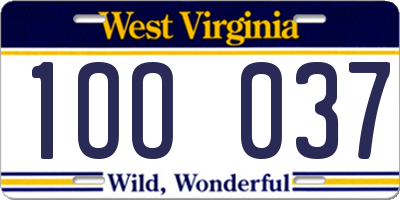 WV license plate 1OO037