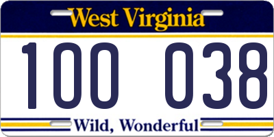 WV license plate 1OO038