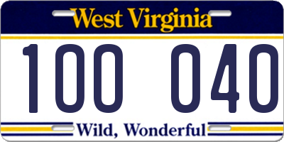 WV license plate 1OO040