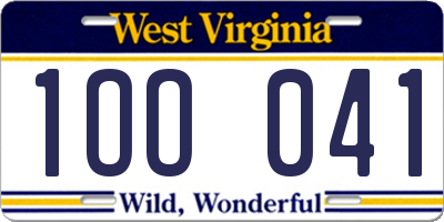 WV license plate 1OO041