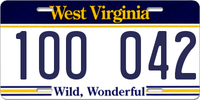 WV license plate 1OO042