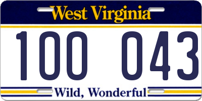 WV license plate 1OO043