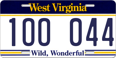 WV license plate 1OO044