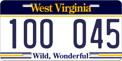 WV license plate 1OO045