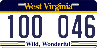 WV license plate 1OO046