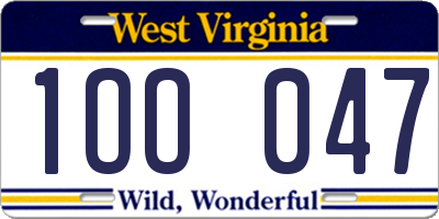 WV license plate 1OO047