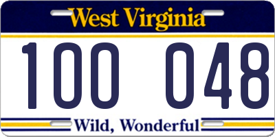 WV license plate 1OO048