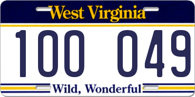 WV license plate 1OO049