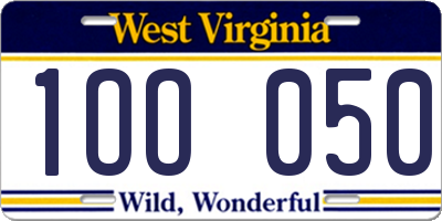 WV license plate 1OO050