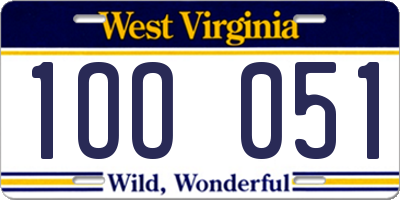 WV license plate 1OO051