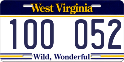 WV license plate 1OO052
