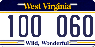 WV license plate 1OO060
