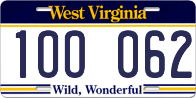 WV license plate 1OO062