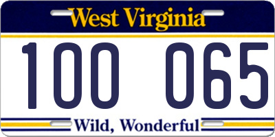 WV license plate 1OO065