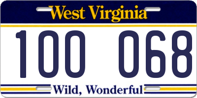 WV license plate 1OO068