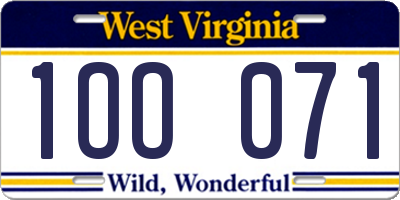 WV license plate 1OO071