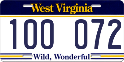 WV license plate 1OO072
