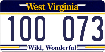 WV license plate 1OO073