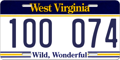 WV license plate 1OO074