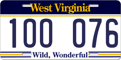 WV license plate 1OO076