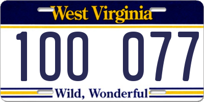 WV license plate 1OO077