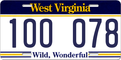 WV license plate 1OO078