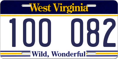 WV license plate 1OO082
