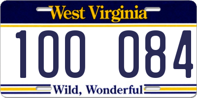 WV license plate 1OO084