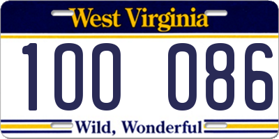 WV license plate 1OO086