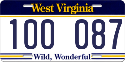 WV license plate 1OO087