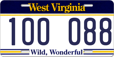 WV license plate 1OO088