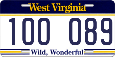 WV license plate 1OO089