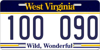 WV license plate 1OO090