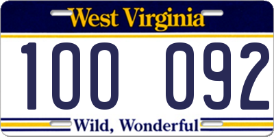 WV license plate 1OO092