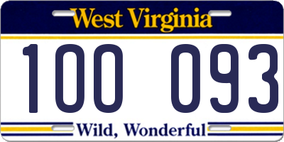 WV license plate 1OO093