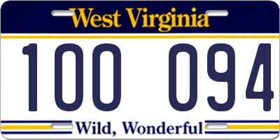 WV license plate 1OO094