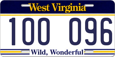 WV license plate 1OO096