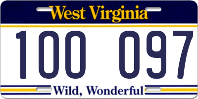 WV license plate 1OO097