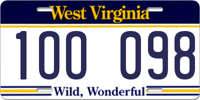 WV license plate 1OO098